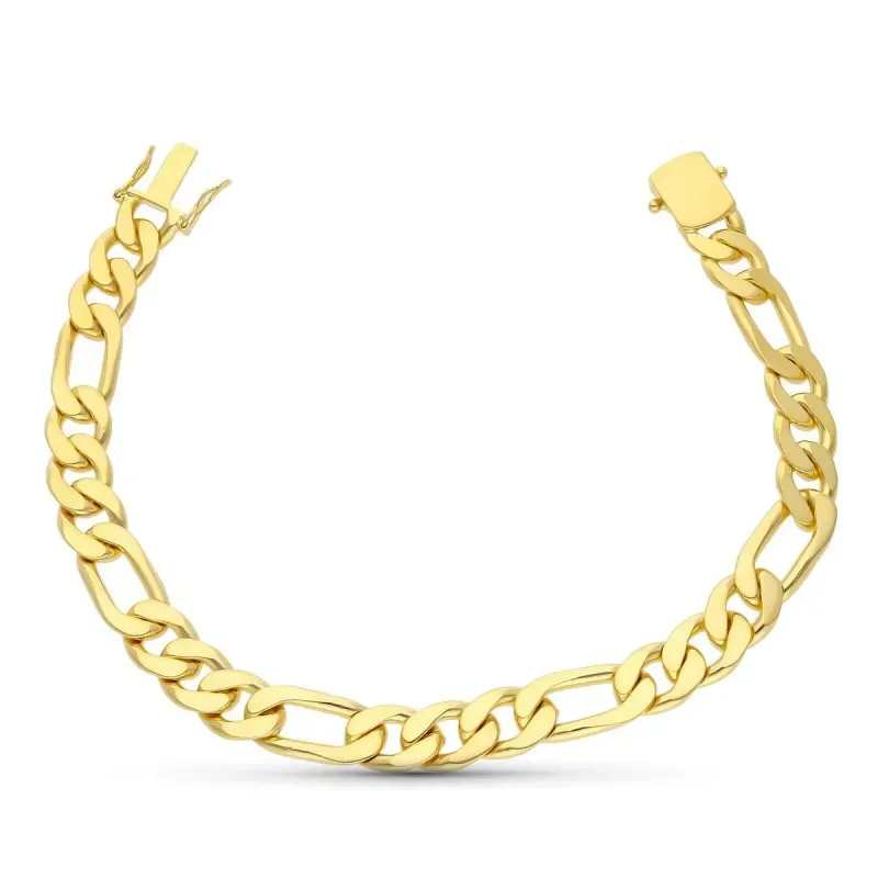 Pulsera oro 18k barbada 3x1 21.5cm. maciza ancho 8mm. hombre cierre lengüeta [AC1543]