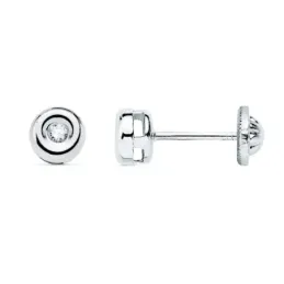 Pendientes oro blanco 18k mujer 4.5mm. chatón diamante 0.05ct. cierre tornillo