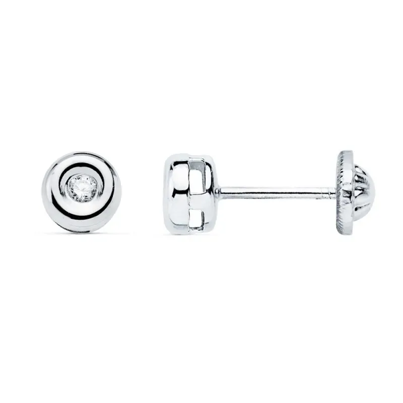 Pendientes oro blanco 18k mujer 4.5mm. chatón diamante 0.05ct. cierre tornillo