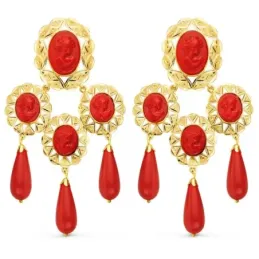 Pendientes oro 18k mujer largos 70 mm. mantilla camafeo combinados co