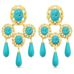 Pendientes oro 18k mujer largos 70 mm. mantilla camafeo combinados tu