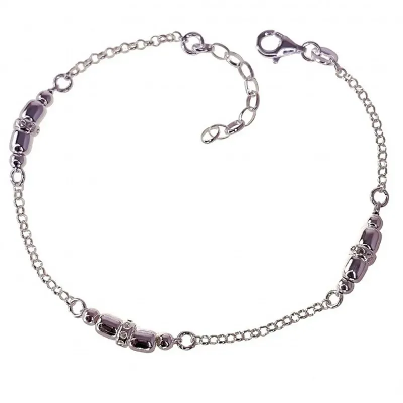 Pulsera Plata Ley 925m cadena rolo 18 cm. motivo bolas y entrepiezas
