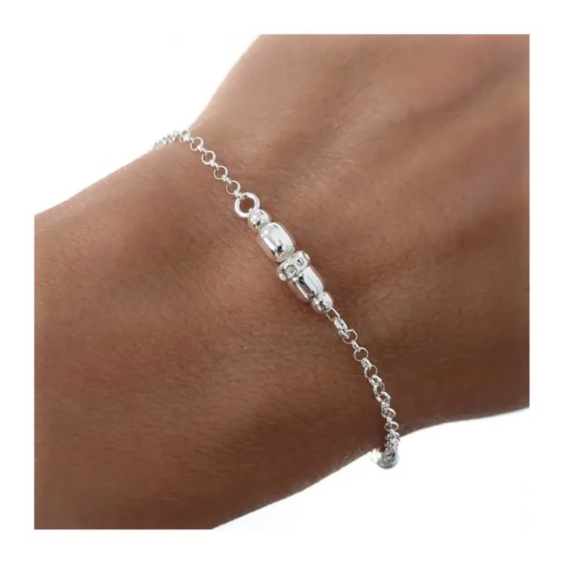 Pulsera Plata Ley 925m cadena rolo 18 cm. motivo bolas y entrepiezas