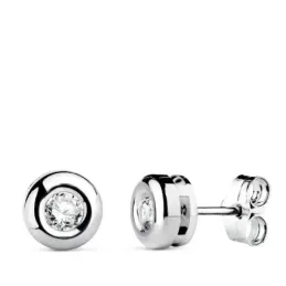Pendientes en Oro Blanco de 18k chatón de 7 mm. con diamante laborato