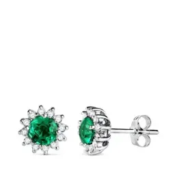 Pendientes en Oro Blanco de 18k con 9 mm. 0.96ct. esmeralda de 5 mm.