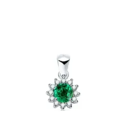 Colgante Oro Blanco 18k con 12 diamantes de laboratorio con esmeralda
