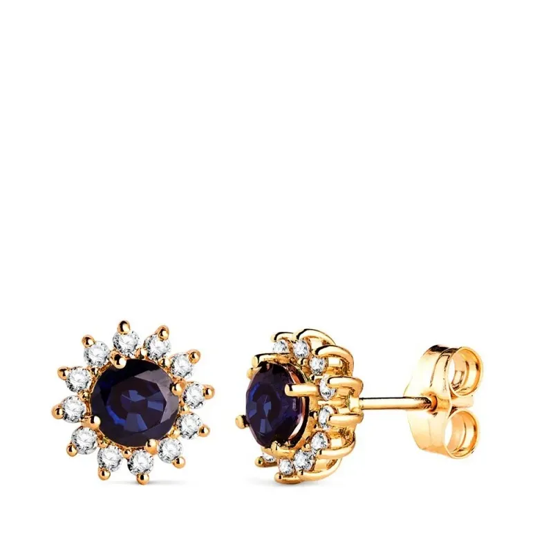 Pendientes en Oro 18k de 9 mm. con 24 diamantes de laboratorio y zafi