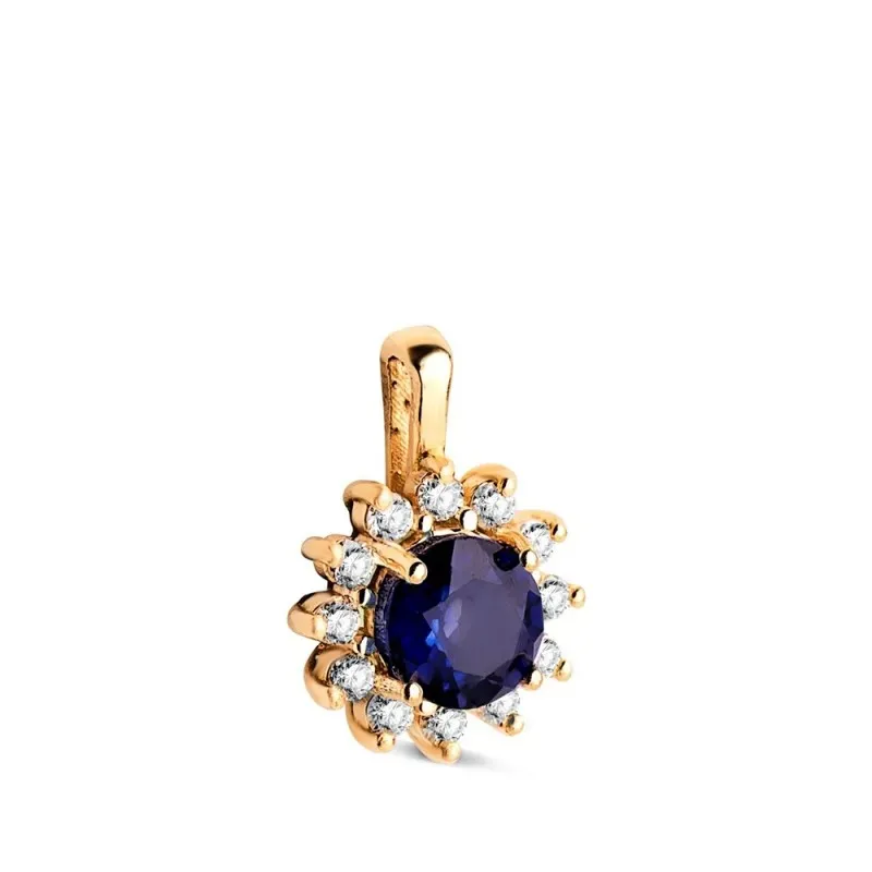 Colgante Oro 18k con 12 diamantes de laboratorio con zafiro de 5 mm.