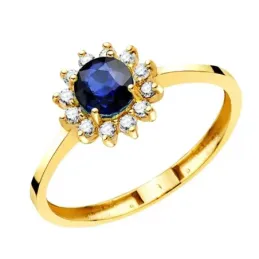 Sortija en Oro de 18k con zafiro difusión 5 mm. con 0.56ct. 12 diaman