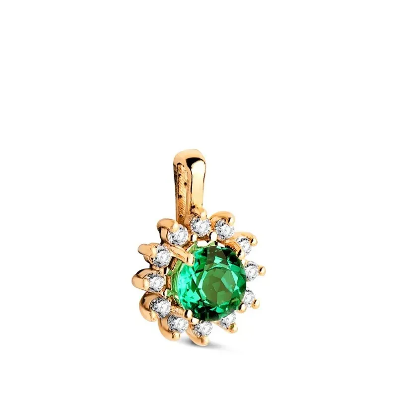 Colgante Oro 18k con 12 diamantes de laboratorio con esmeralda de 5 m