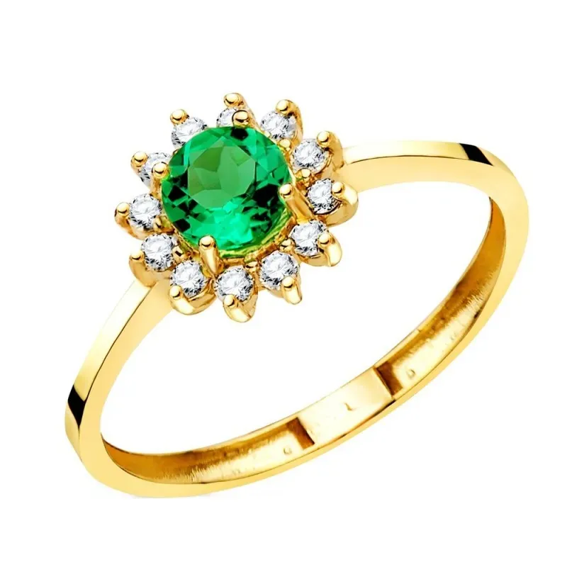 Sortija Oro 18k con esmeralda recrisalizada centro 0.48ct. y 12 diama