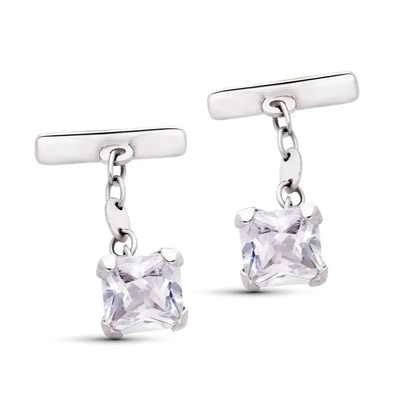 Gemelos en Oro Blanco con 18k circonita de 9 mm. colgante