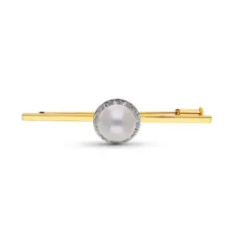 Broche Alfiler en Oro de 18k con 57 mm. y perla japonesa en el centro