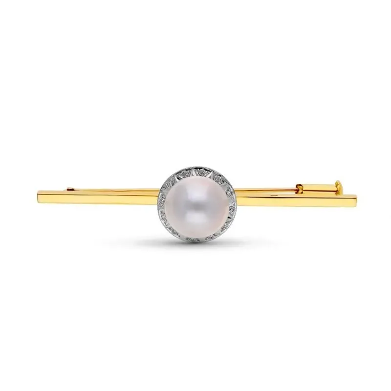 Broche Alfiler en Oro de 18k con 57 mm. y perla japonesa en el centro