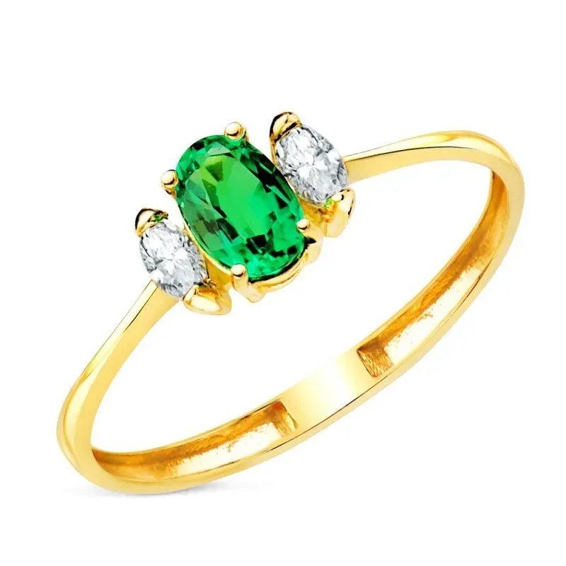 Sortija Oro 18k esmeralda recristalizada 6 x 4 mm. dos diamantes de l
