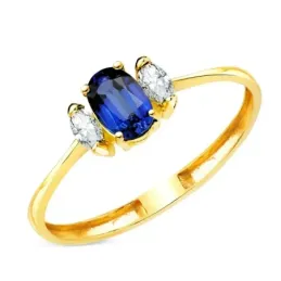 Sortija Oro 18k zafiro difusión 6 x 4 mm. dos diamantes de laboratori