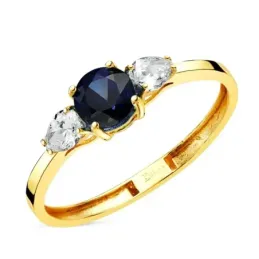 Sortija Oro 18k con zafiro 5 mm. 0.63ct. dos diamantes laboratorio 0.