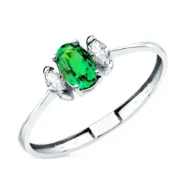 Sortija en Oro Blanco 18k esmeralda reclistalizada 6 x 4 mm. dos diam