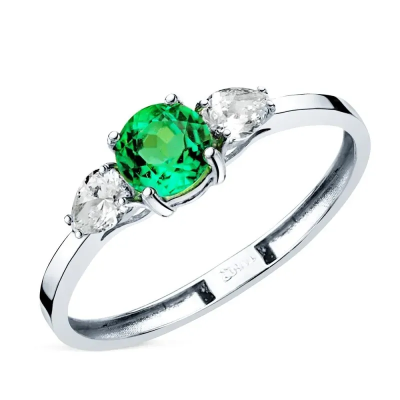 Sortija Oro Blanco de 18k esmeralda recristalizada 5 mm. 0.48ct. dos