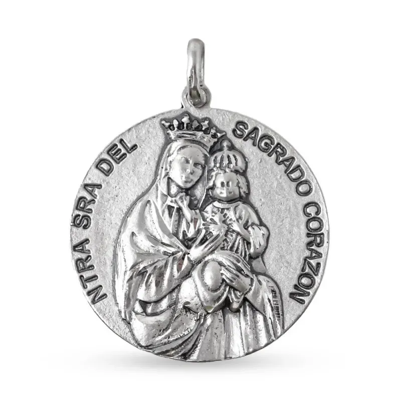 Medalla colgante plata Ley 925m maciza 29mm. Nuestra Señora del Sagrado Corazón