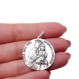 Medalla colgante plata Ley 925m maciza 29mm. Nuestra Señora del Sagrado Corazón