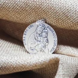 Medalla colgante plata Ley 925m maciza 29mm. Nuestra Señora del Sagrado Corazón