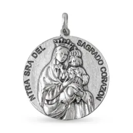 Medalla colgante plata Ley 925m maciza 29mm. Nuestra Señora del Sagrado Corazón
