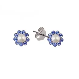 Pendientes Plata Ley 925m mujer perlas botón 6 mm. combinadas circoni