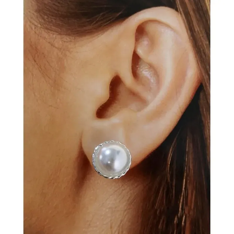 Pendientes plata Ley 925m mujer 12 mm. perla centro bordes detalles o
