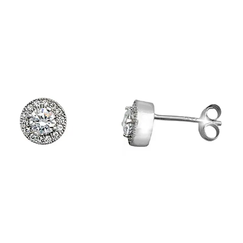 Pendientes plata Ley 925m rodiada 7mm. redondos circonitas
