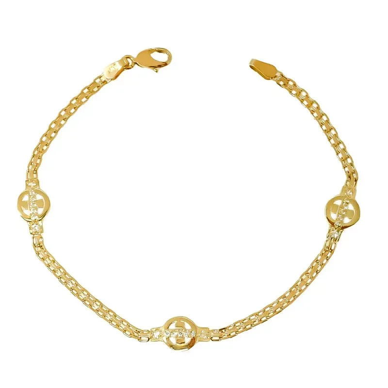 Pulsera oro 18k niña 16.7cm. circonitas cierre mosquetón