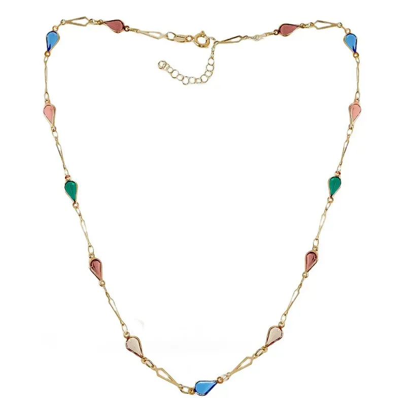 Gargantilla oro 18k tuti frutti 42.5cm. piedras colores forma lágrima