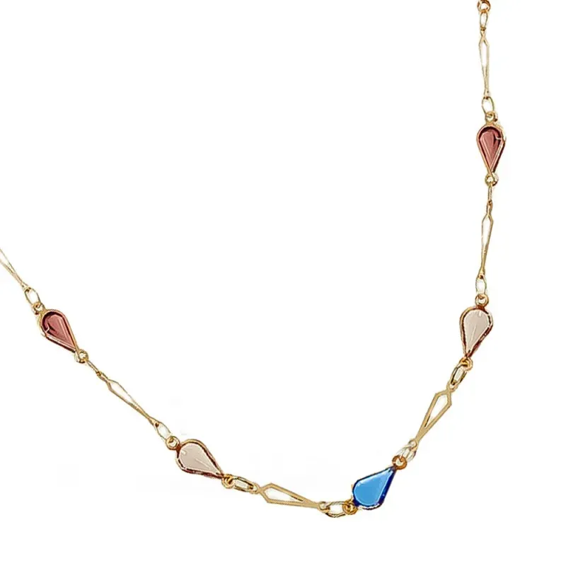 Gargantilla oro 18k tuti frutti 42.5cm. piedras colores forma lágrima