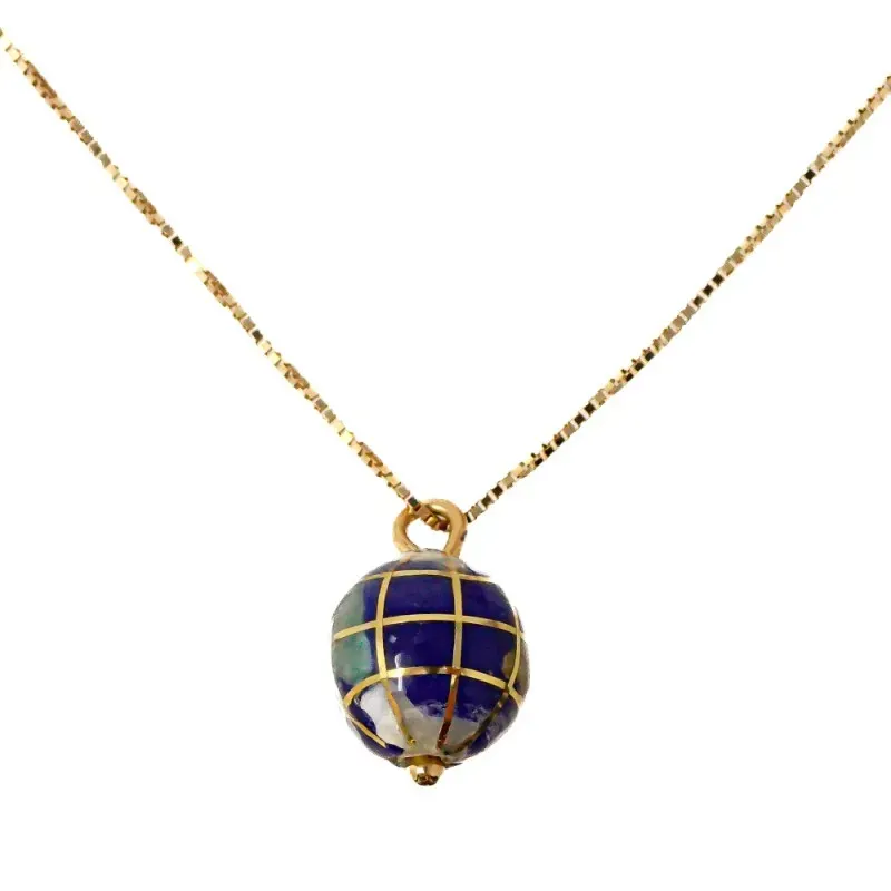 Gargantilla oro 18k modelo Circles cadena 50cm. bola del mundo 8mm. lapislázuli cierre reasa