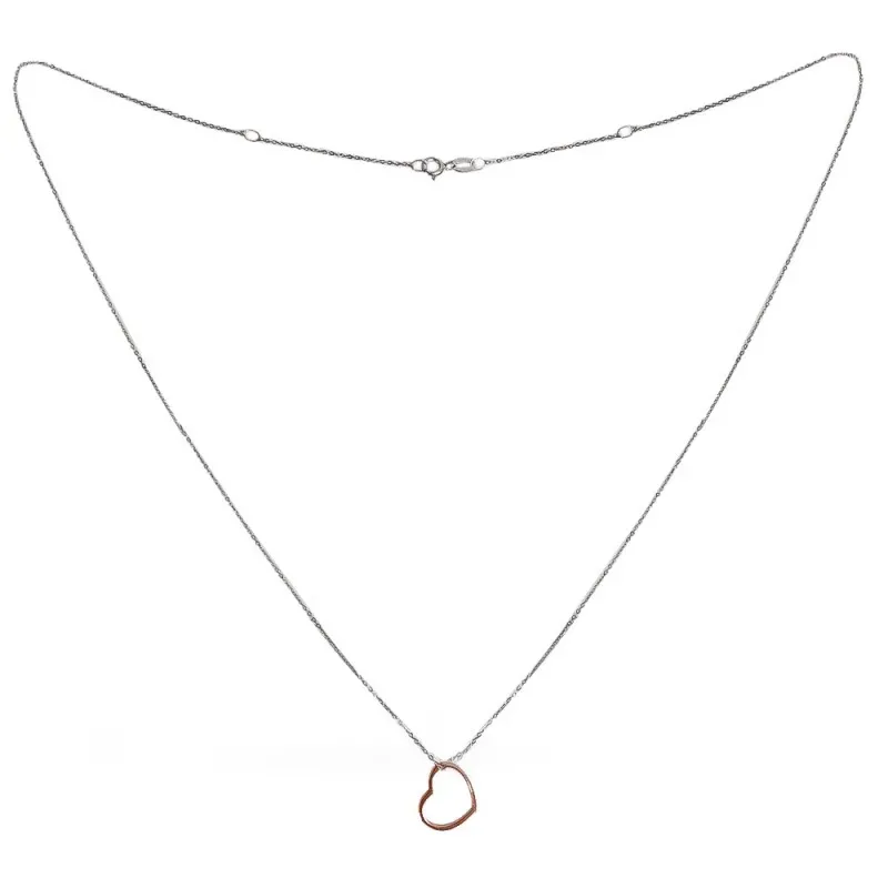 Gargantilla oro bicolor 18k mujer 45cm. silueta corazón rosa cierre reasa