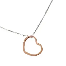 Gargantilla oro bicolor 18k mujer 45cm. silueta corazón rosa cierre reasa