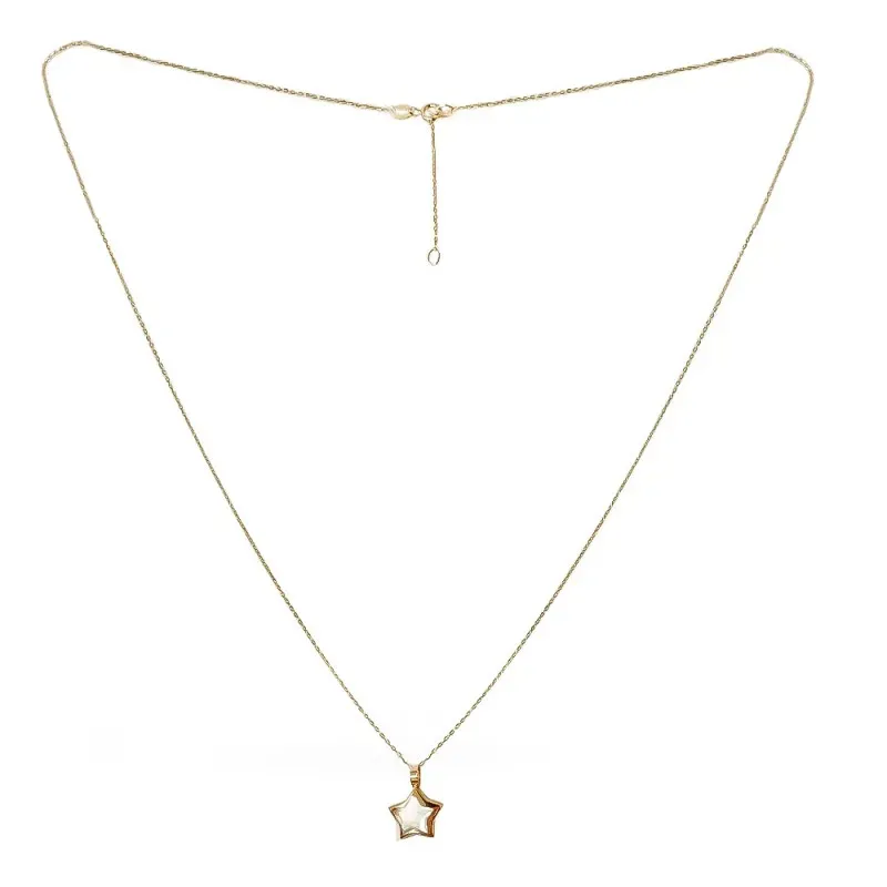 Gargantilla oro 18k cadena 45cm. detalle estrella centro nácar borde liso cierre reasa