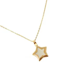 Gargantilla oro 18k cadena 45cm. detalle estrella centro nácar borde liso cierre reasa