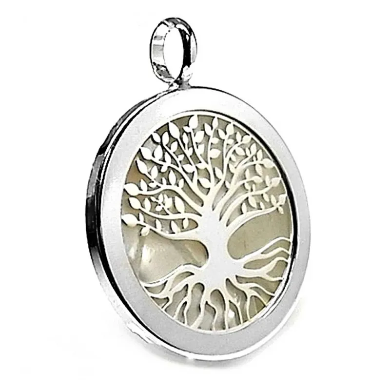 Colgante plata ley 925m árbol vida raices nácar cerco 30mm. [AB2691]