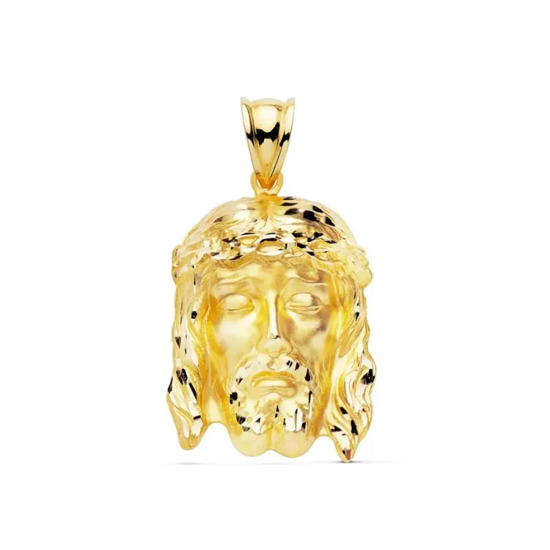 Colgante oro 18k 27mm. cabeza rostro de Cristo de la Buena Muerte detalles tallados