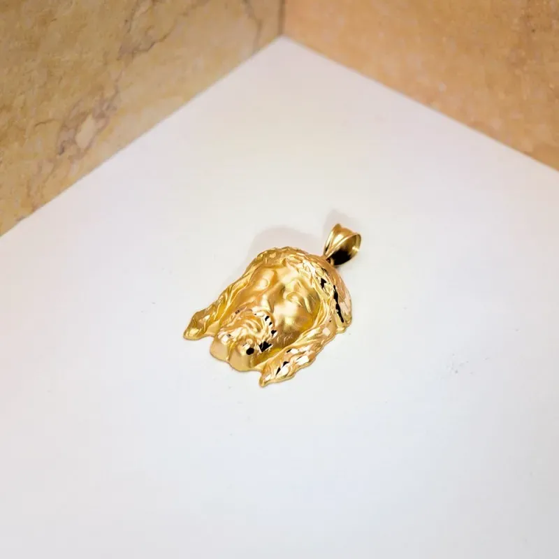 Colgante oro 18k 32mm. cabeza rostro de Cristo de la Buena Muerte detalles tallados