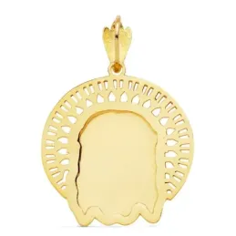 Colgante oro 18k 34mm. cabeza rostro de Cristo orla calada formas detalles tallados