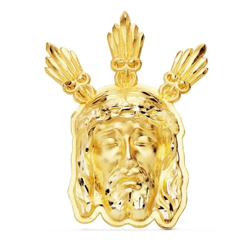Colgante oro 18k 39mm. cabeza rostro de Cristo Potencias detalles tallados