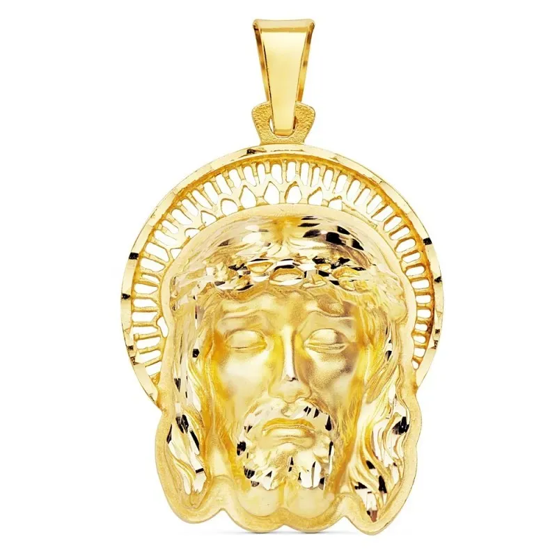 Cabeza rostro Cristo oro 18k Buena Muerte orla 35mm. unisex
