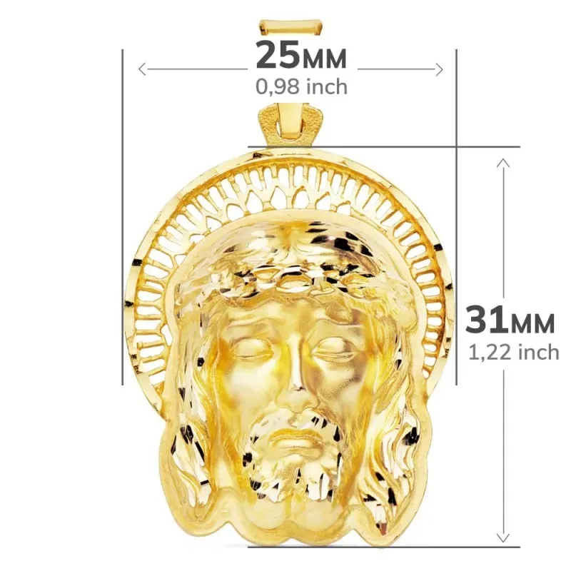 Cabeza rostro Cristo oro 18k Buena Muerte orla 35mm. unisex