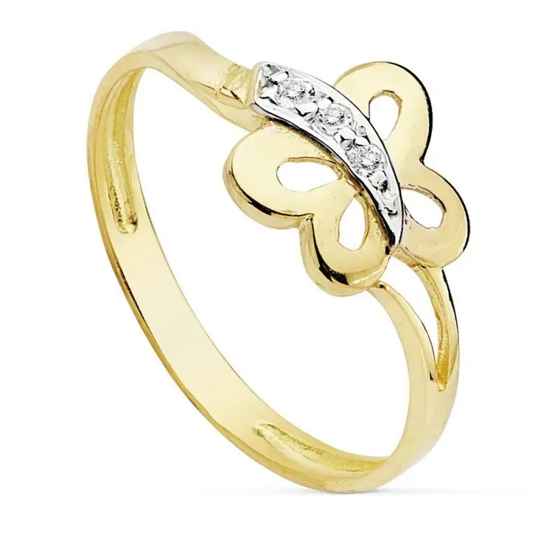 Sortija oro 18k bicolor mariposa centro circonitas [AC0192]