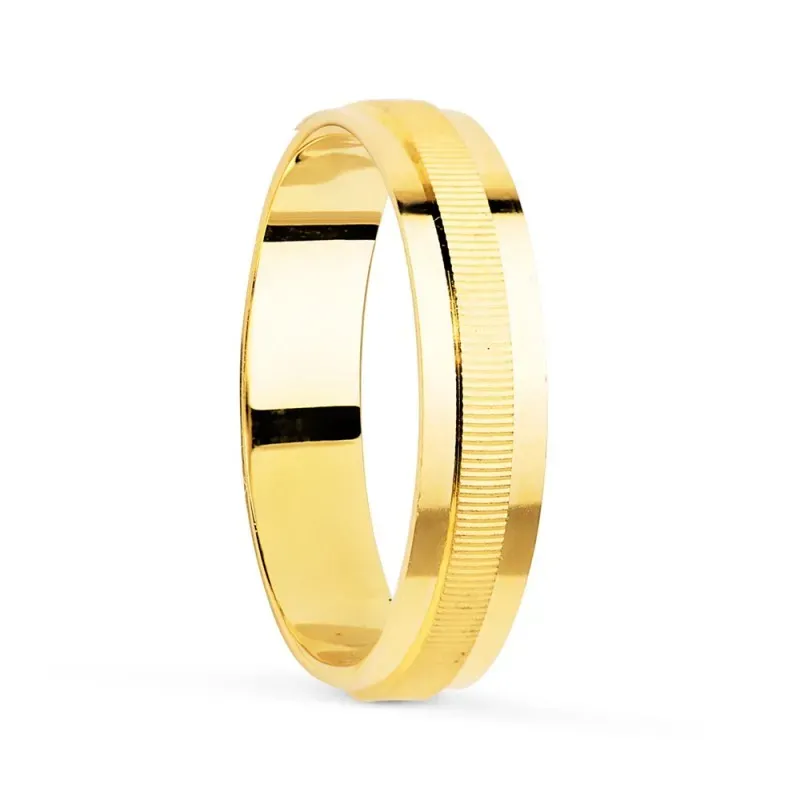 Alianza oro 18k 4mm. brillo y rayada [8054GR]