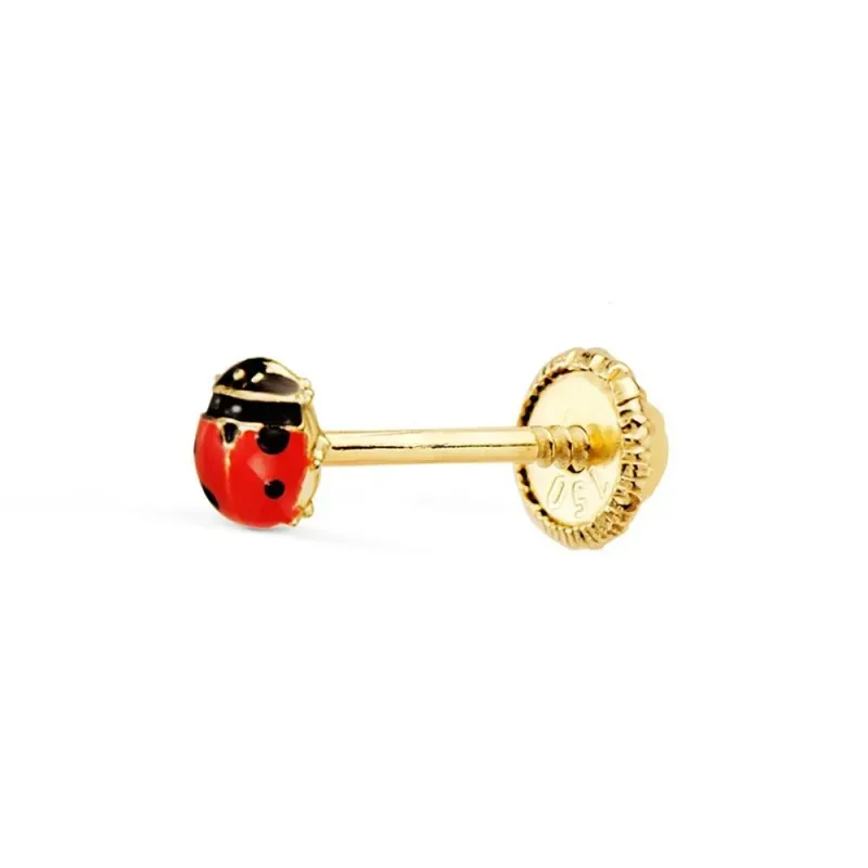 Pendiente 1 unidad Oro 18k niña 3.5 forma mariquita esmaltada color