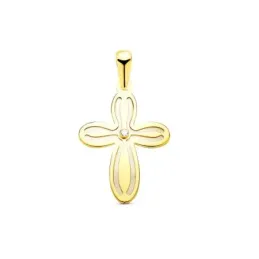 Cruz en Oro de 18k Colgante con 20 mm. fondo de nácar y circonita en