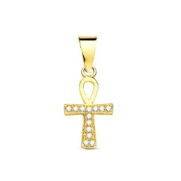 Cruz de la Vida Colgante en Oro de 18k amuleto con 14 mm. y circonita